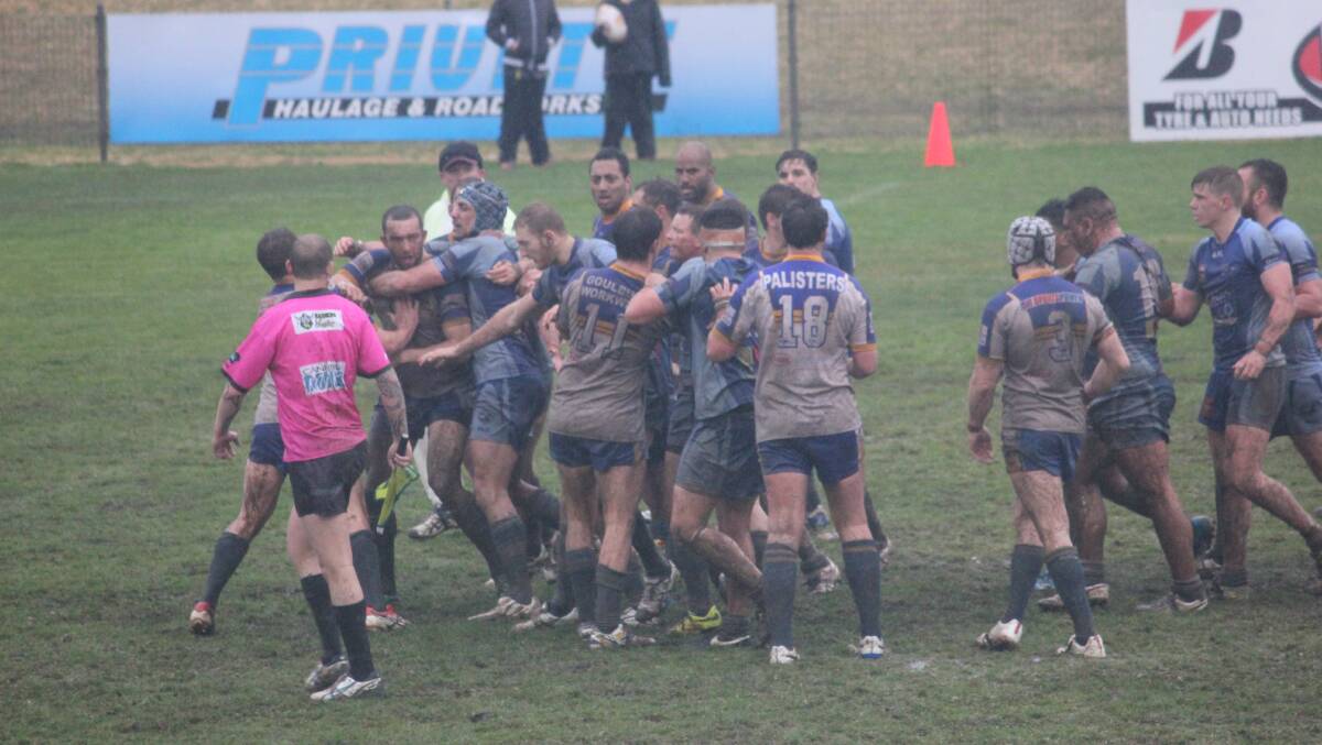 The brawl at the end of the match. Photo: Chris Clarke