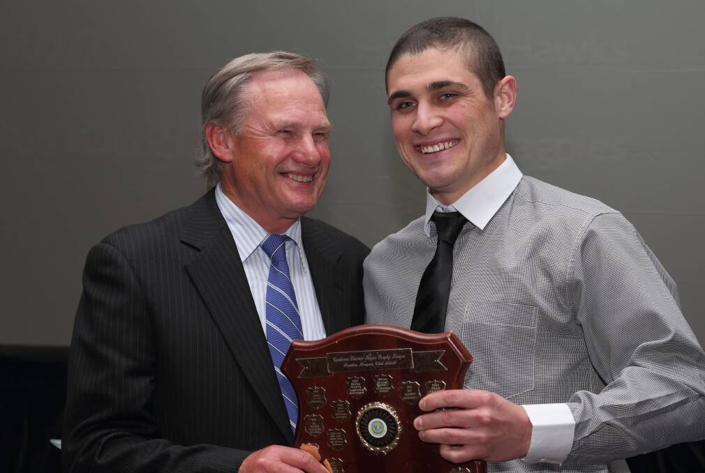 Yass Magpies halfback Joe McDonough received the George Tooke Shield best and fairest award at the Queanbeyan Roos club on Monday night. Photo: RS Williams.
  