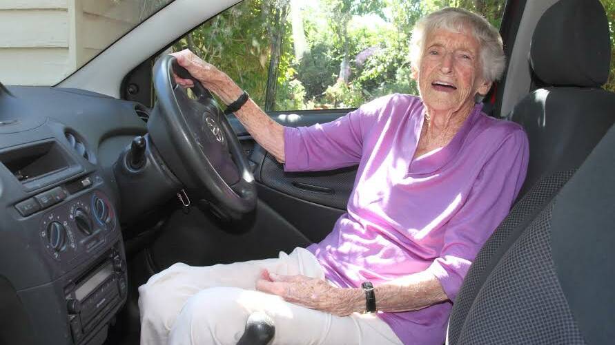 BOLD: The speed limit is the only thing slowing down St Arnaud's Ella Ebery who is believed to be Victoria's oldest citizen with a drivers license. Picture: Peter Pickering