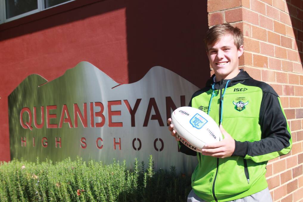 Queanbeyan High School student Jesse Thompson overcame a
broken shoulder last year to return to football and gain selection in
the Southern zone squad. Photo: Gemma Varcoe.