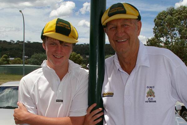 COMMON BOND: Jordan Lees, wearing his father Graeme’s cap, and grandfather John Lees before the Tully Park Green cricket match at Carr Confoy field one on Saturday afternoon.