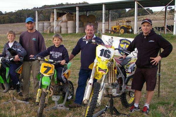 GEARED UP: Goulburn Motor Cycle Club members James, Richard, Tom and Con Toparis, along with Colin Jewell, are pictured on the proposed starting line at the Divall’s family property.