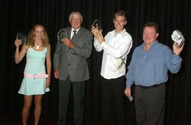 WINNERS: The winners at the Goulburn Post Sportstar of the Year awards were thrilled on Wednesday night. Sophie Broadhead won the Rising Star, Fred Cooper the Administrator, Daniel McPherson (represented by father Rick) won the Senior and Troy Herfoss took out the Junior award.
