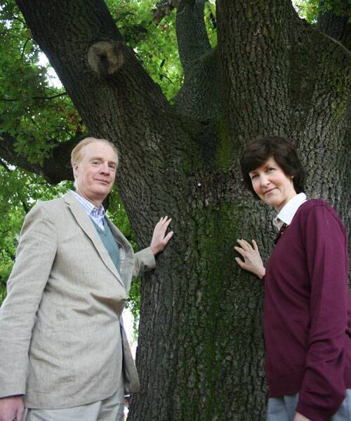 GRAND LADY: Lord and Lady Belmore revisited the original oak tree in Belmore Park yesterday that their forebear planted on May 27, 1869 to mark the opening of the railway in Goulburn.
