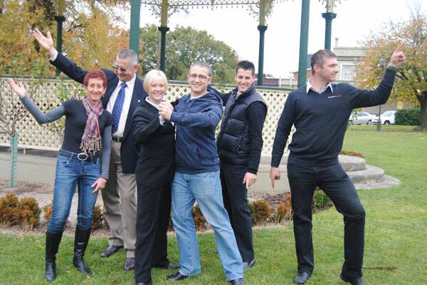 STRIKE A POSE: BDCU Goulburn Hospital Fundraising Inc Dancing with the Starz Two contestants Barb Beard, Geoff Kettle, Belinda Crooks (along with dance partner Keith Nicholson), Justin Gay and Jordan Wilcox busting a move on Monday. Photo: Tom Sebo 
