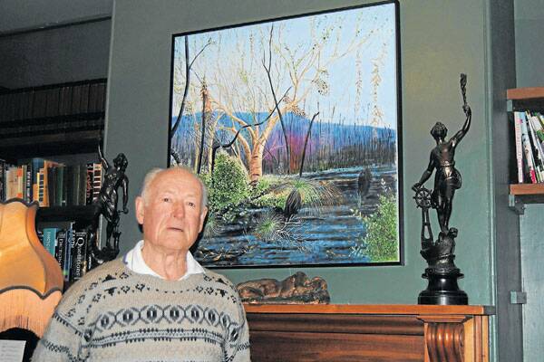 CONCERNED: Local Artist Charles Weyman with his Regional Art Award entry ‘After the Fire.’ The acrylic on canvas work was rejected in the pre-selection process this year on the strength of a single jpeg image.