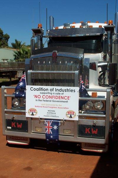 BIG MESSAGE: National Road Freighters Association treasurer Peter Whytcross already has his truck emblazoned with a strong message for the federal government. On August 21 hundreds of vehicles will make their way to Canberra, via Goulburn, as part of a convoy rallying against the carbon tax.