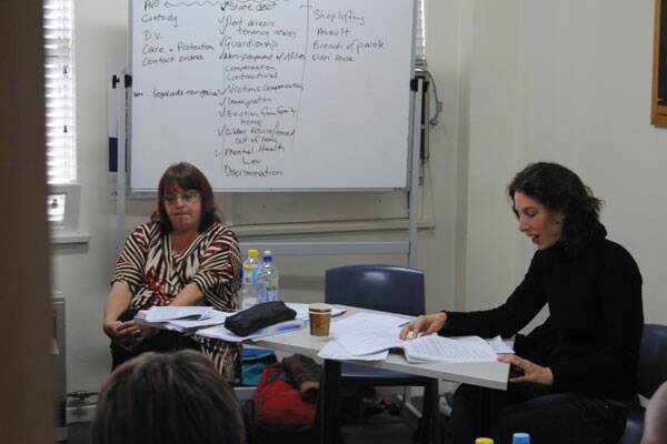 • Legal Aid NSW facilitator Lyn Larkins (left) and Anastacia Coroneo address the gathering. 