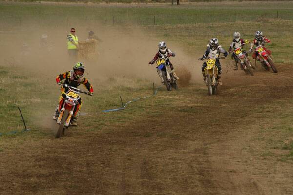 NEED FOR SPEED: Dirt flies during Saturday’s junior series.  Photos courtesy of Goulburn Motorcycle Club.
