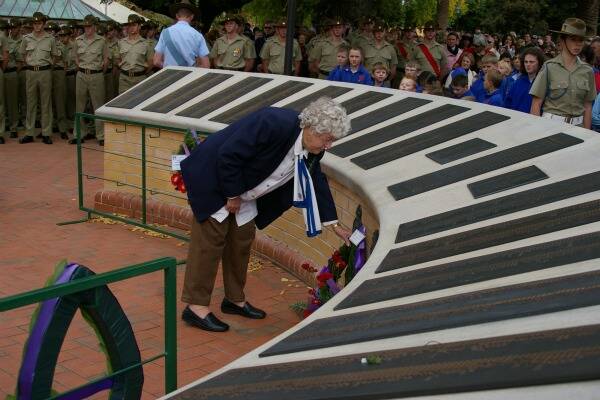 MISSED: Val Casey, a stalwart of the Goulburn Ex-Service Women's Association, passed away last Saturday. She is pictured laying a wreath at the 2007 Anzac Day commemorations in Belmore Park.