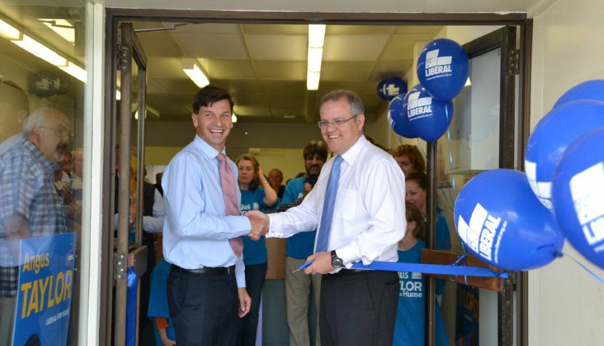 Angus Taylor and shadow minister Scott Morrison open the Liberal Party Hume campaign office in Goulburn.