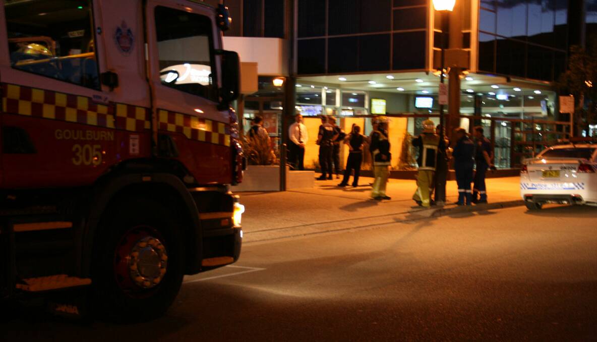 NSW Fire and Rescue and Ambulance were on standby as police searched the Goulburn Workers Club last night following a bomb threat. 