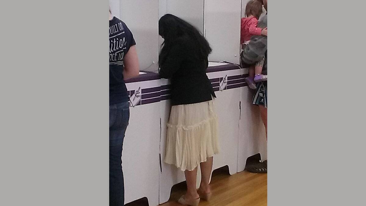 Zaza Chevalier (The Greens) casts her vote at Crookwell at 9am this morning. Photo supplied by Zaza Chevalier.