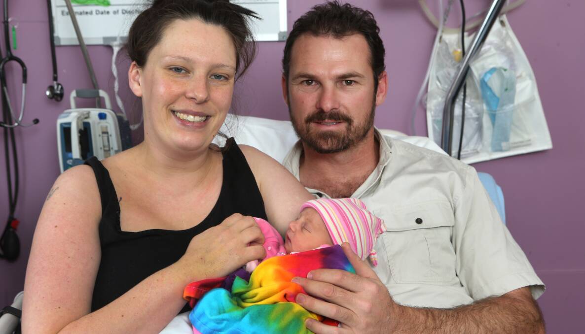 Rachel Wells and Mark O'Grady with baby Mia Marnie O'Grady, born in Bendigo on July 22.