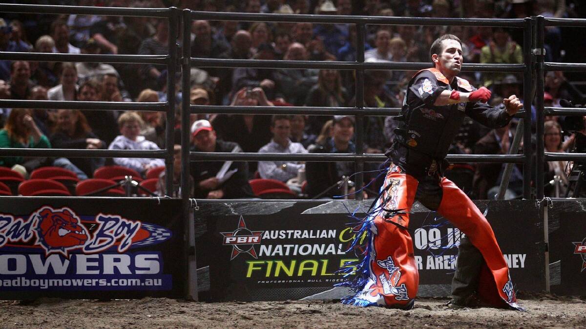  Ben Jones celebrates after riding That's Gold in the final during the 2011 PBR Australian Cup Series Final at Acer Arena on July 9, 2011 in Sydney, Australia. (Photo by Ryan Pierse/Getty Images)