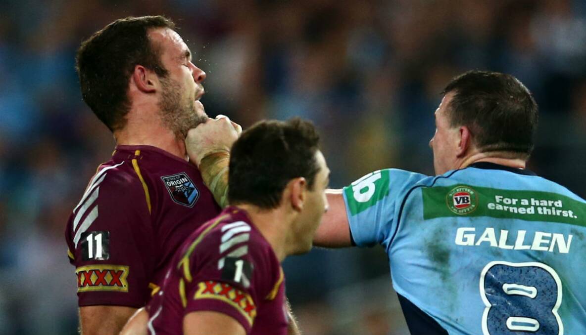 KNOCK IT OFF FELLAS: Paul Gallen punches Nate Myles in Origin I: Photo: Mark Colbe, Getty Images