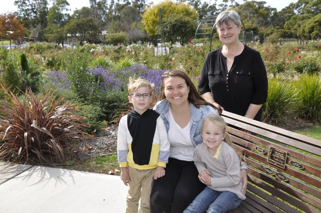 Nicole Cumberland with children, Charlie, who lives with Cystic Fibrosis, and four-year-old Ruby. Cystic Fibrosis Goulburn and District president, Sylvana Aliffi is at rear. Picture by Louise Thrower.