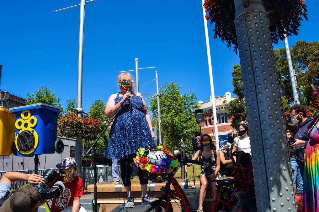 Genevieve Doyle spoke at a rally Taylor Square in October 2020. Photo: supplied.