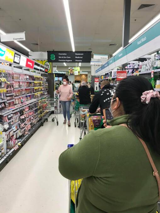 One customer was in Woolworths in Mittagong and said every counter was open with long lines and some lines went into aisles. Photo: Supplied