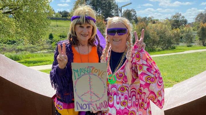 Cheryl McQuillan and Elaine Pugh love to dress up on their walks. Photo: Cheryl McQuillan 
