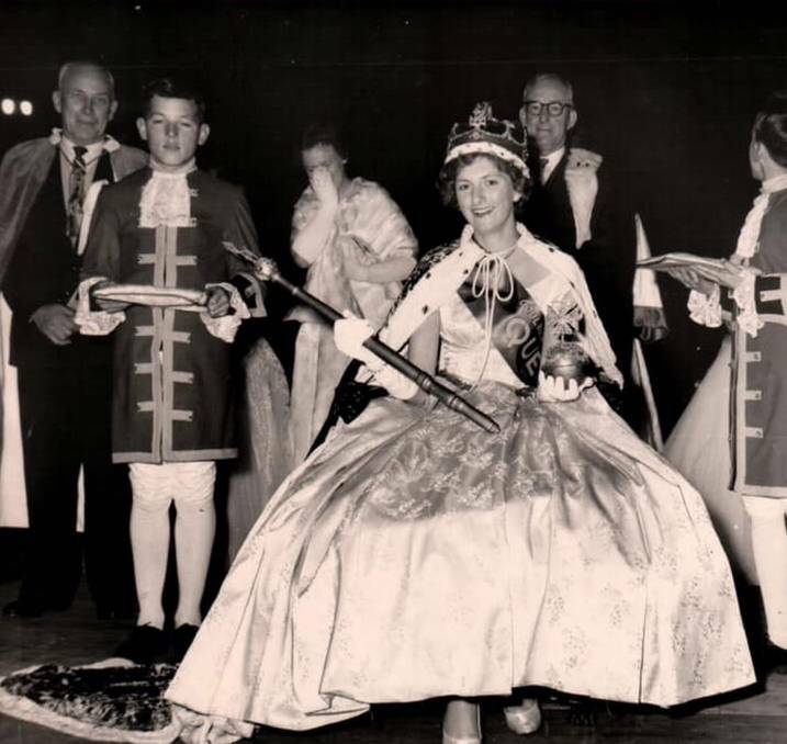 POMP AND CEREMONY: Jan James was crowned Lilac Queen in 1959 before a large crowd at Seiffert Oval. The then mayor, JB (Jack Mullen) is at rear, right. Photo: Keith Dick.
