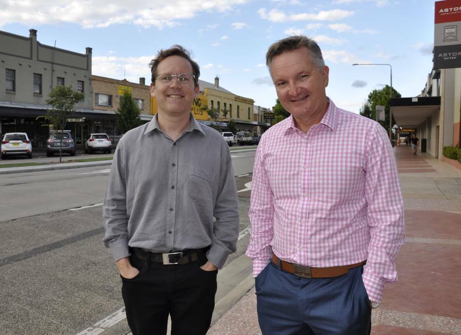Greg Baines (left) is set to be endorsed as Labor's Hume candidate. He was with the party's federal climate and energy spokesman and MP Chris Bowen who spoke at The Astor Hotel. Picture: Louise Thrower