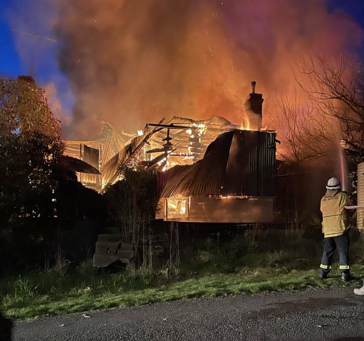 RAPID RESPONSE: Firefighters were quickly on the scene of a fire at Gunning on Tuesday night that destroyed an unoccupied house. Photos: Krystaal Hinds, Southern Tablelands RFS.