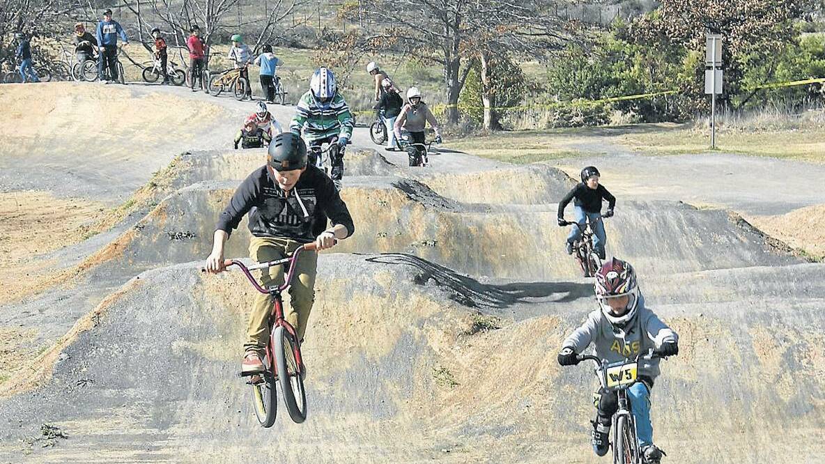 The Goulburn BMX Track's grand reopening in 2013. The distinctive 'blue metal' can be seen on the surface, a material that Paul Aigus argues is dangerous. Picture: Darryl Fernance