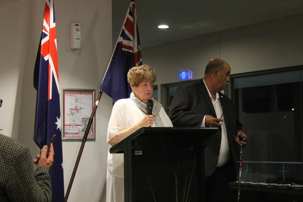 Margaret O'Neill addresses the crowd. Picture: Sophie Bennett