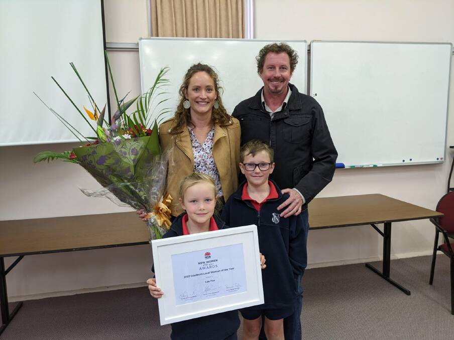 2022 Local Woman of the Year Lou Fox with husband Ben Zyla and children Vivian Zyla and Hugh Zyla.. Picture: supplied