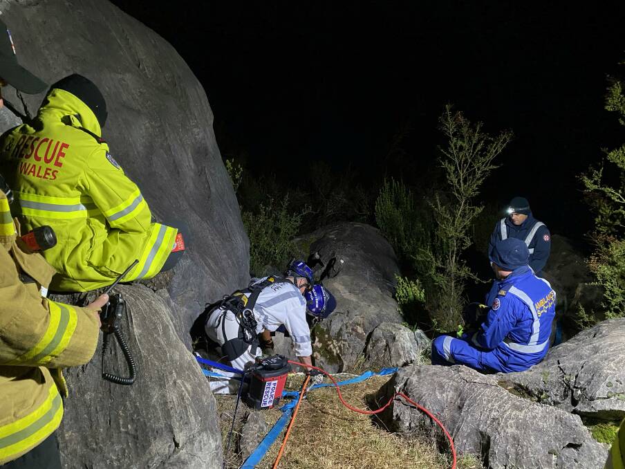 NSW Police, Rescue NSW, NSW Ambulance paramedics, Ambulance Rescue and the TOLL Rescue helicopter helped rescue a man from Wee Jasper Cave. Picture: Supplied