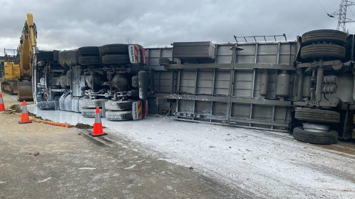 A truck rolled over on July 20 in Yass. Picture: Hume Police District