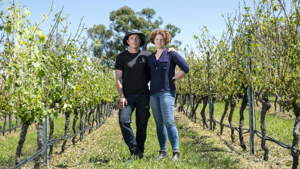 John and Sarah Collingwood of Four Winds vineyard. Picture: Keegan Carroll