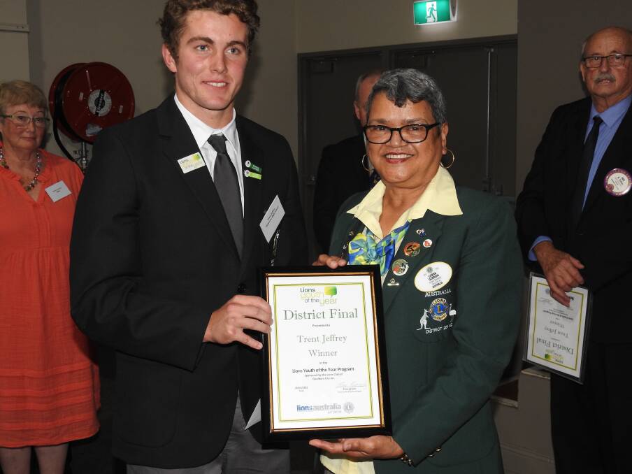 Trent Jeffrey with with Lions District Governor, Lion Lorna Gordon. Picture: Supplied