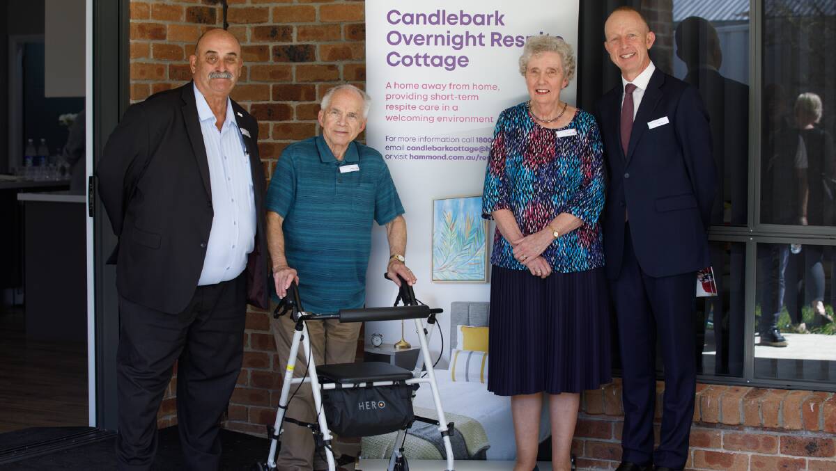Mayor Peter Walker and HammondCare general manager Bay Warburton with one of the first guests John Hilldrup and his wife Shirley. Photo: Tim Pascoe.