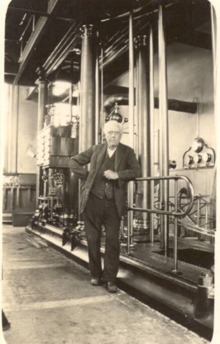 Photo of Edward Woodhart front of the Appleby Bros steam engine which still operates on steaming days held throughout the year, taken in 1922. Edward lived by the motto Like a ship tidy and clean, a place for everything and everything in its place. Photo: Supplied.