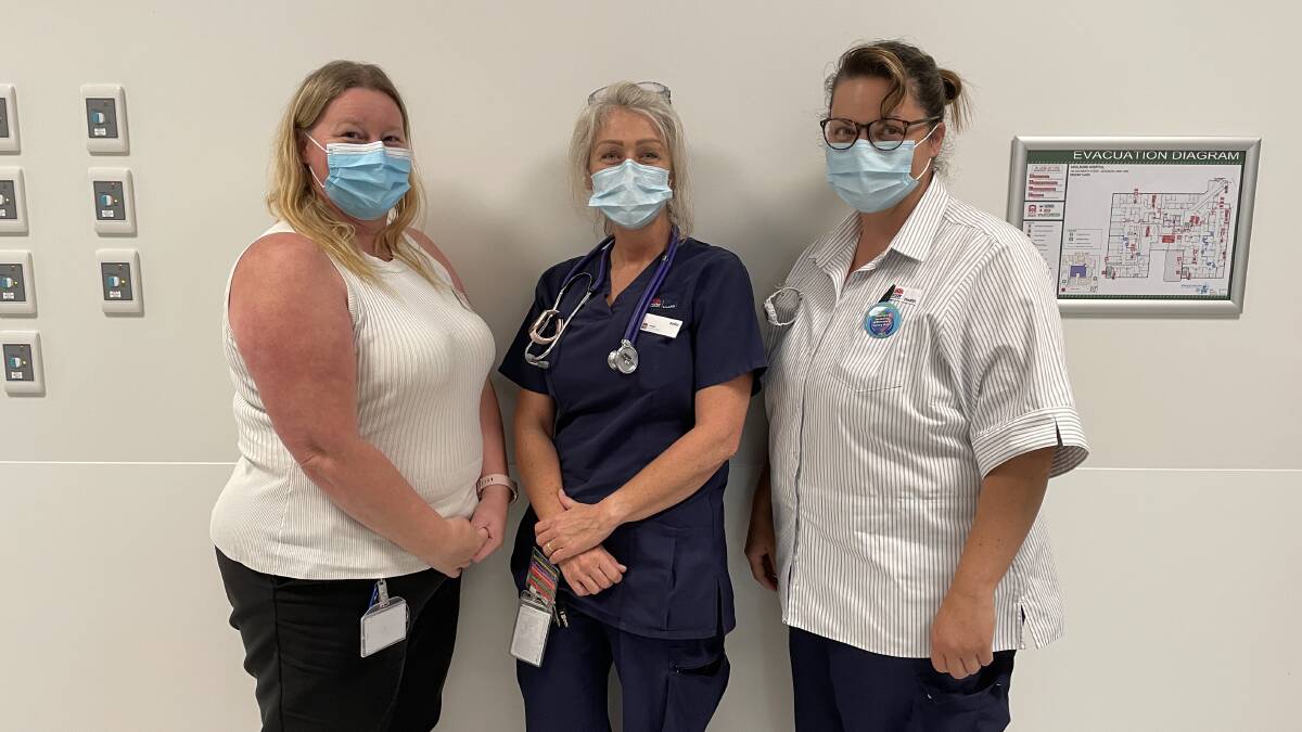 Director of nursing and midwifery and site manager Kelly Watson (L), Goulburn nurse of the year Kellie Betts (M), nursing manager for rehabilitation Aleta O'Meara (R). Photo: Sophie Bennett.