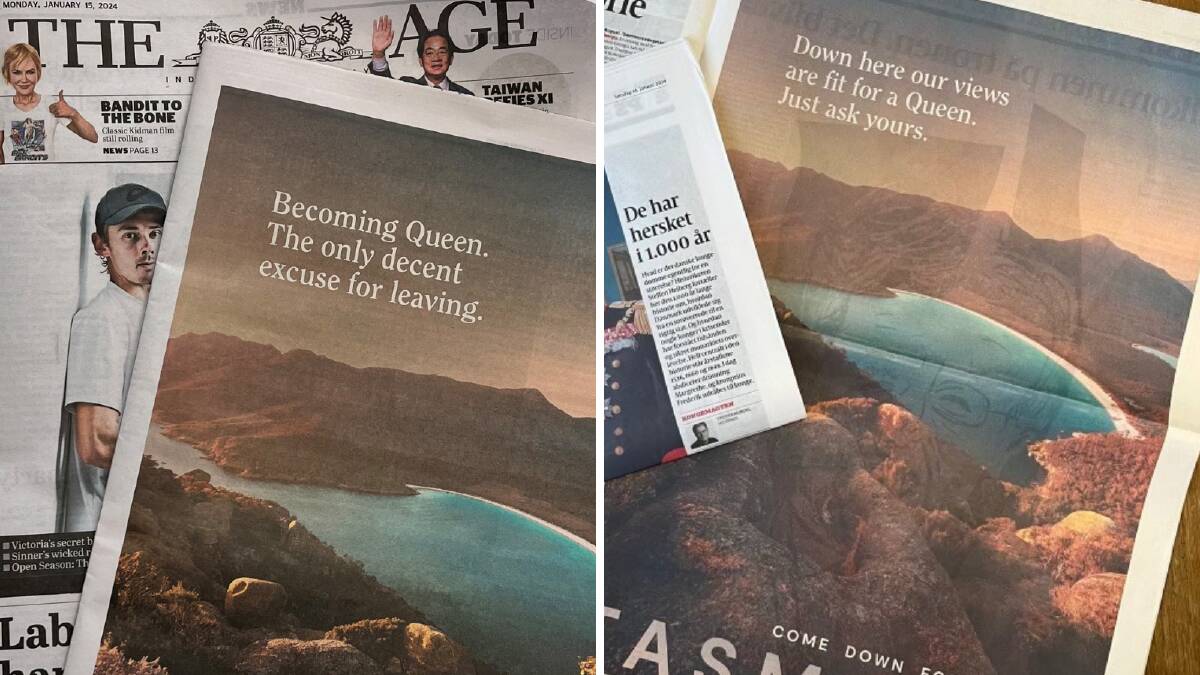 Tourism Tasmania ads taken out in Nine newspapers (left) and Danish newspaper Politiken. Pictures from Tourism Tasmania. 