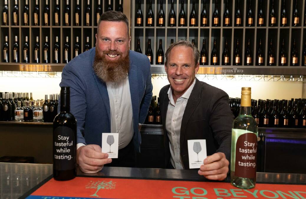 Member for Hunter Dan Repacholi and DrinkWise CEO Simon Strahan at the Stay Tasteful While Tasting launch at Tempus Two Winery, Pokolbin on Thursday. Picture by Gary Friedland, Gazzarazzi Photography.