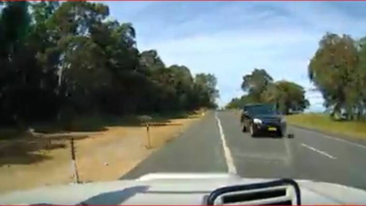 Dash-cam footage of a terrifying near-miss on the Princes Highway south of Moruya.