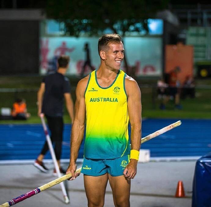 READY FOR A VAULT: Cranston eyes the pole vault bar.  Picture: Supplied. 