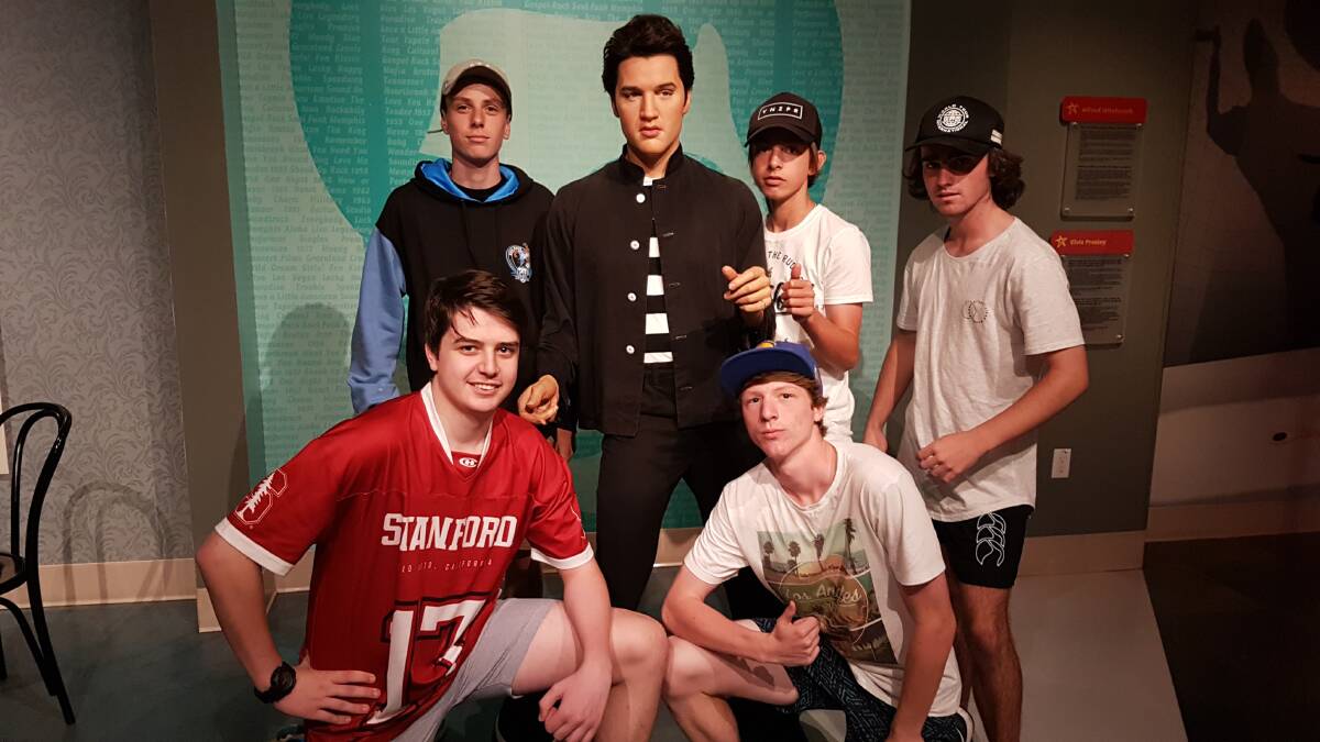 HANGING WITH THE KING: Lachlan Norris, Elvis, Aidyn Williams, Zac Keller, Matt Pearson and Jontey Hunt. Picture: Supplied.