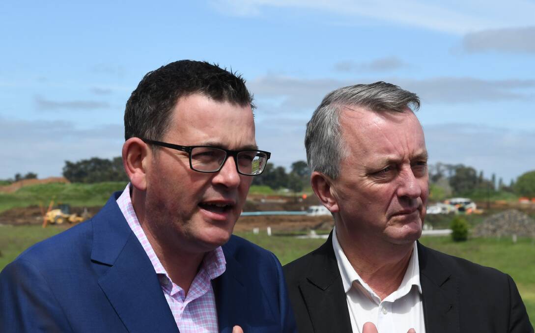 Premier Daniel Andrews and Mental Health Minister Martin Foley during Wednesday's announcement in Kyneton. Picture: ADAM HOLMES