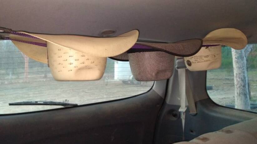 One solution to the flat hat brim dilemma, courtesy of octopus straps in your vehicle. All pictures courtesy of Ringers from the Top End.