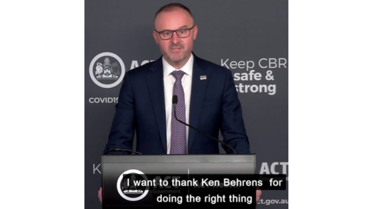 Ken Behrens has taken on a life of its own after a misinterpretation of Chief Minister Andrew Barr's pronunciation of Canberrans. Picture: Twitter