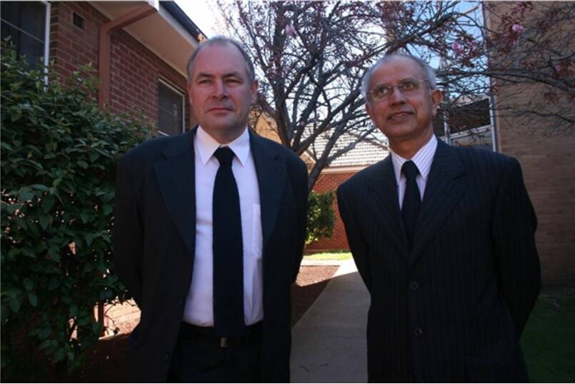 Dr Sujon Purkayastha with surgeon Graham Stewart in 2009. Dr Sujon was known for voicing his thoughts on the progression of Goulburn Base Hospital.