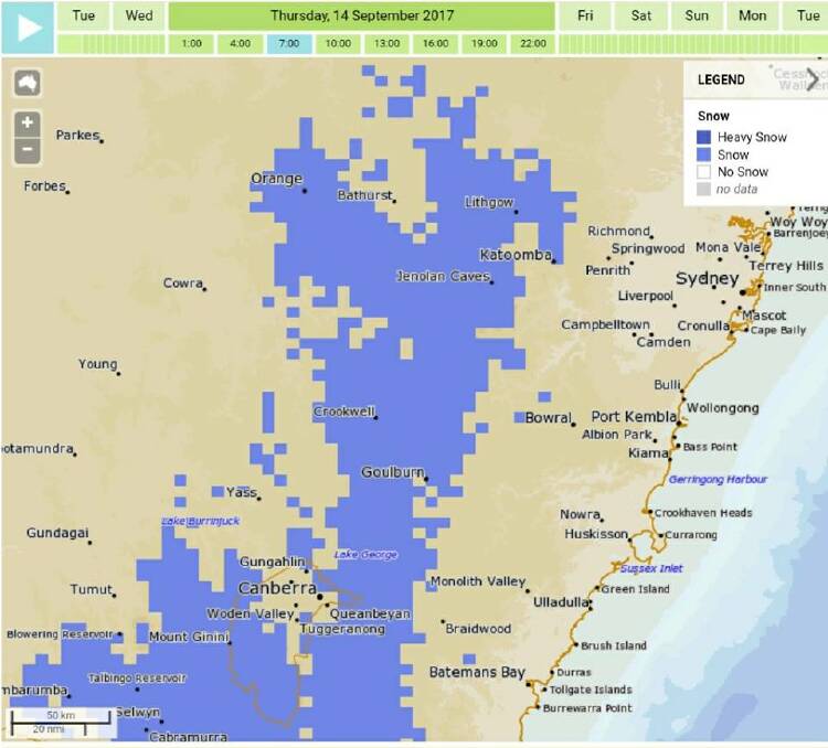 Goulburn was added to the Snow Search woarning map yesterday afternoon. 