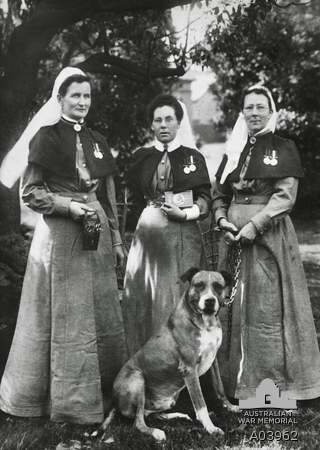Three nurses who accompanied the Second Contingent to the Boer War as members of the NSW Army Medical Corps. Matron E J (Nellie) Gould, Lady Superintendent of the first contingent of Australian military nurses to serve overse, Miss Penelope Frater (Sister), and Miss Julia Bligh Johnston (Superintendent).