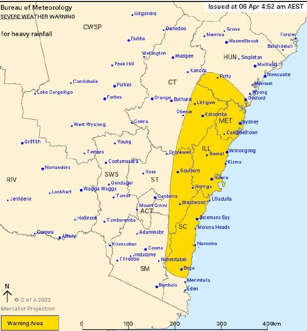Heavy rainfall warning issued for the Southern Tablelands