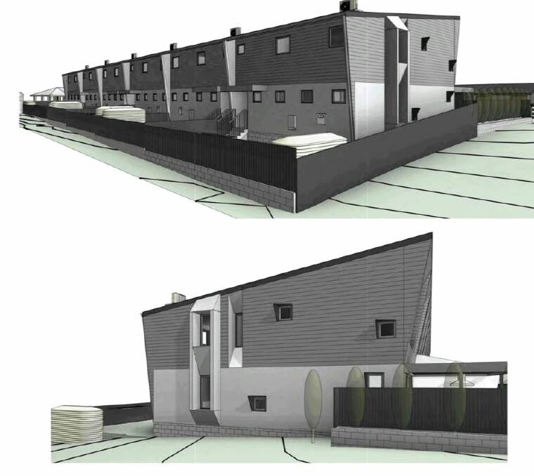 Rear and side view of the proposed townhouse design. Photo: GMC